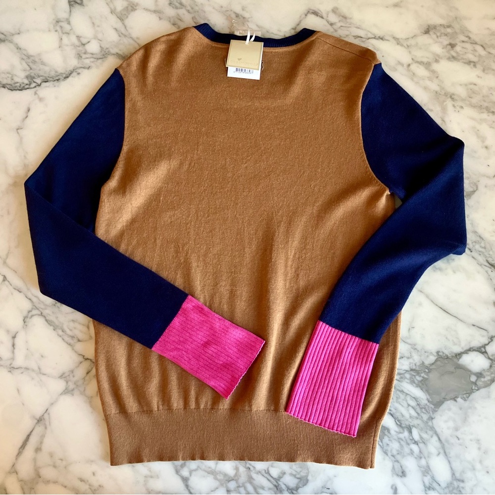 NWT Shopbop HEARTMADE Julie Fagerholt Kyrit Colorblock Sweater L Camel/Navy/Pink - Picture 8 of 16